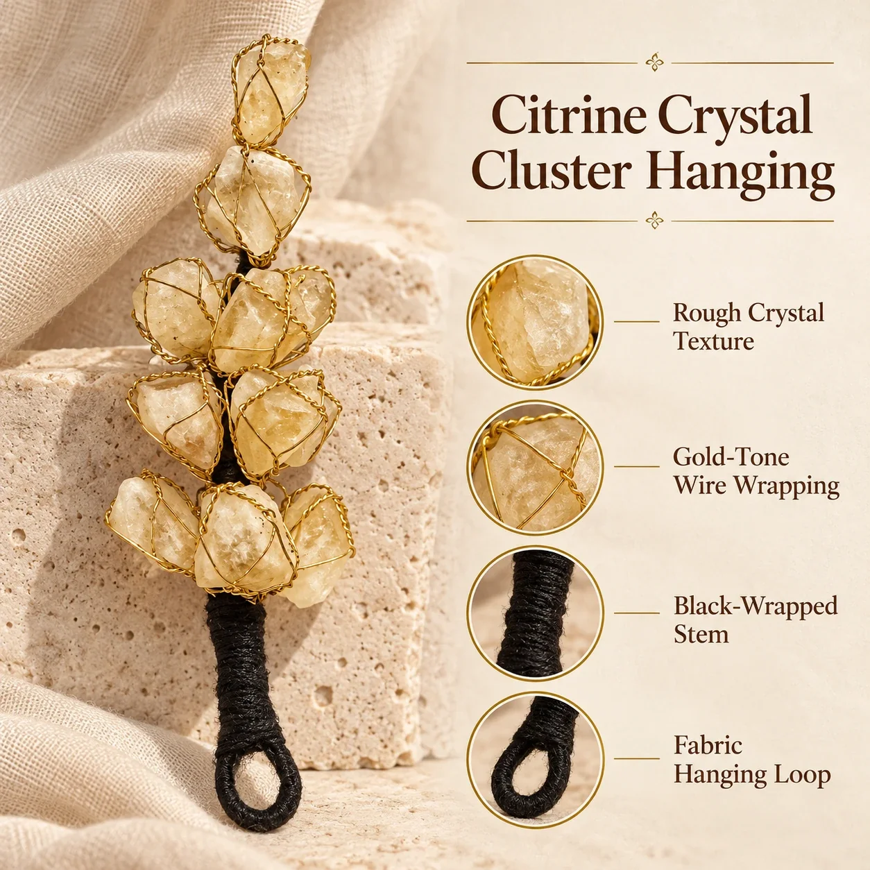 Citrine Crystal Cluster Hanging — buy online at Digveda