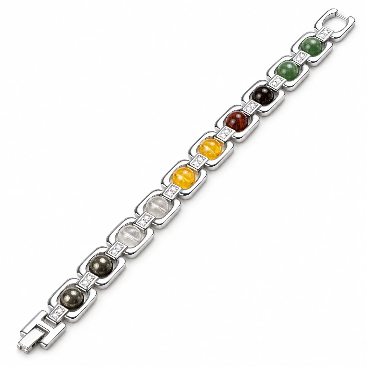Money Magnet Natural Stone Chain Bracelet with Silver-Tone Links — buy online at Digveda