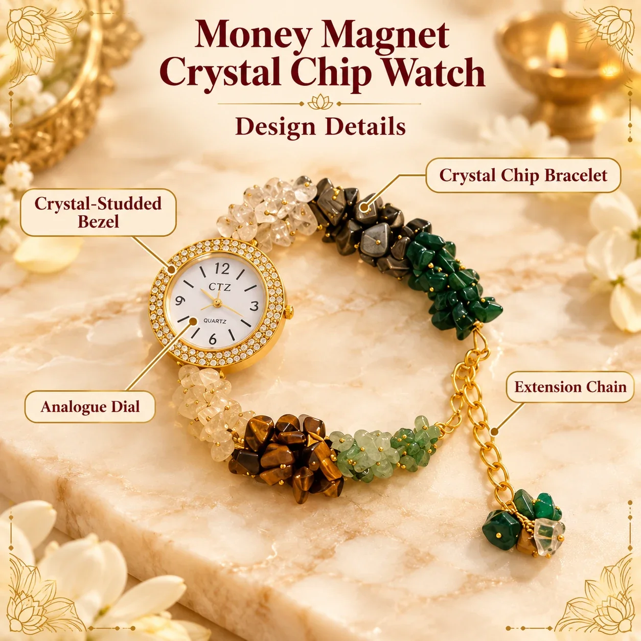 Money Magnet Crystal Chip Watch — buy online at Digveda