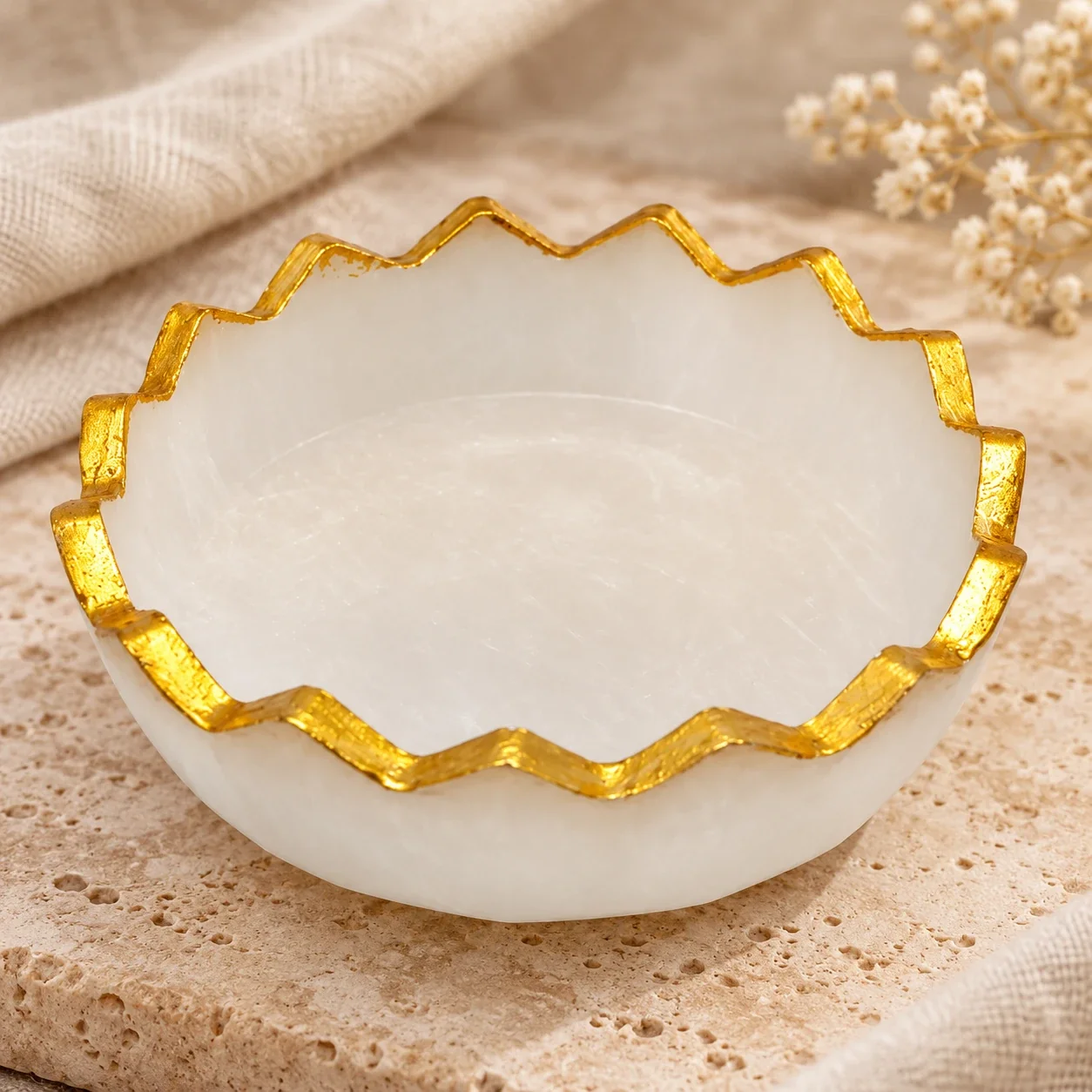 Natural Selenite Bowl with Gold Rim — buy online at Digveda