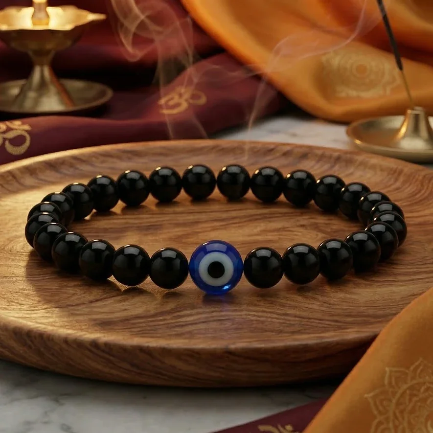 Black Crystal Evil Eye Protection Bracelet (Black & Blue) — buy online at Digveda