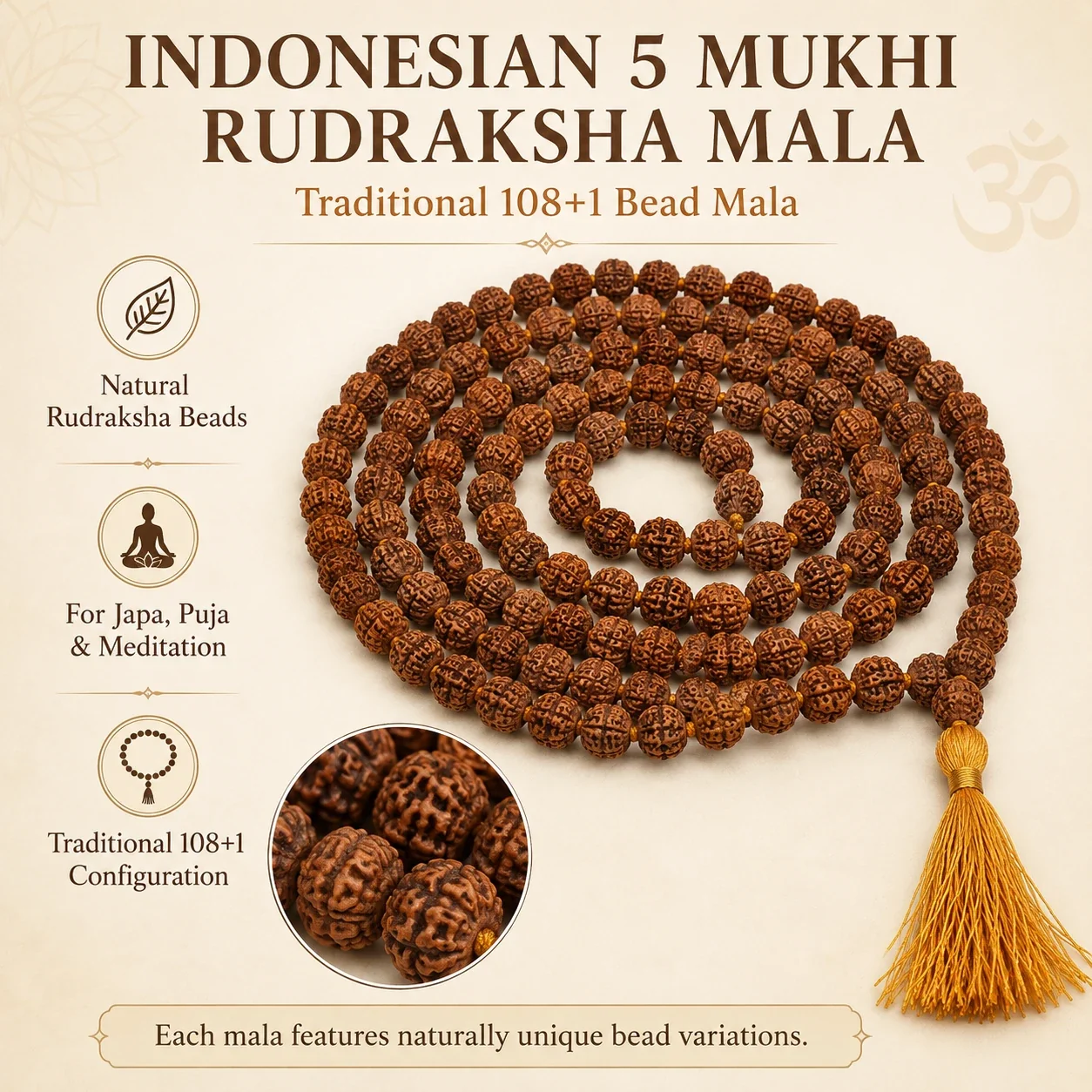 5 Mukhi Indonesian Rudraksha Mala — buy online at Digveda
