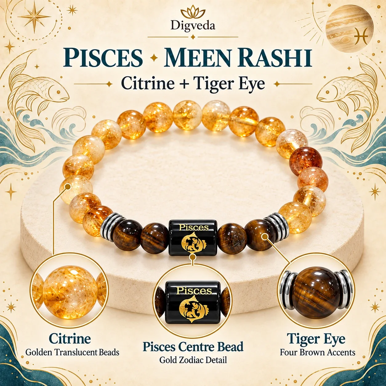 Pisces (Meen Rashi) Zodiac Bracelet — buy online at Digveda