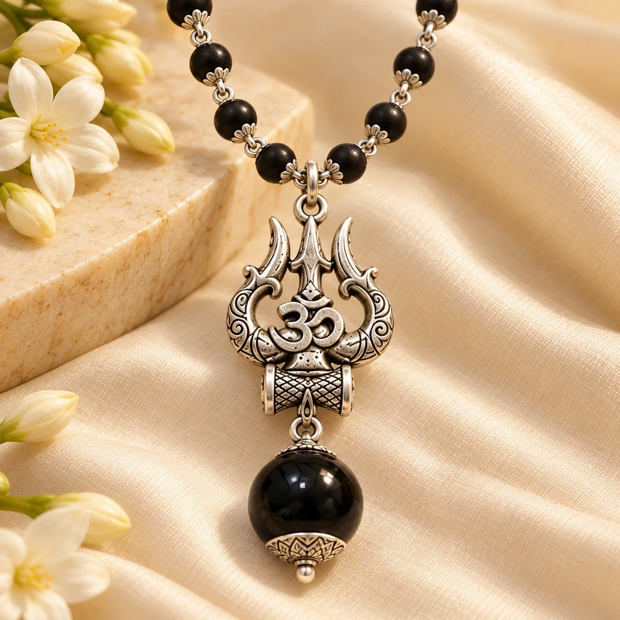 Karungali Mala with Om Shiva Trishul Pendant — buy online at Digveda