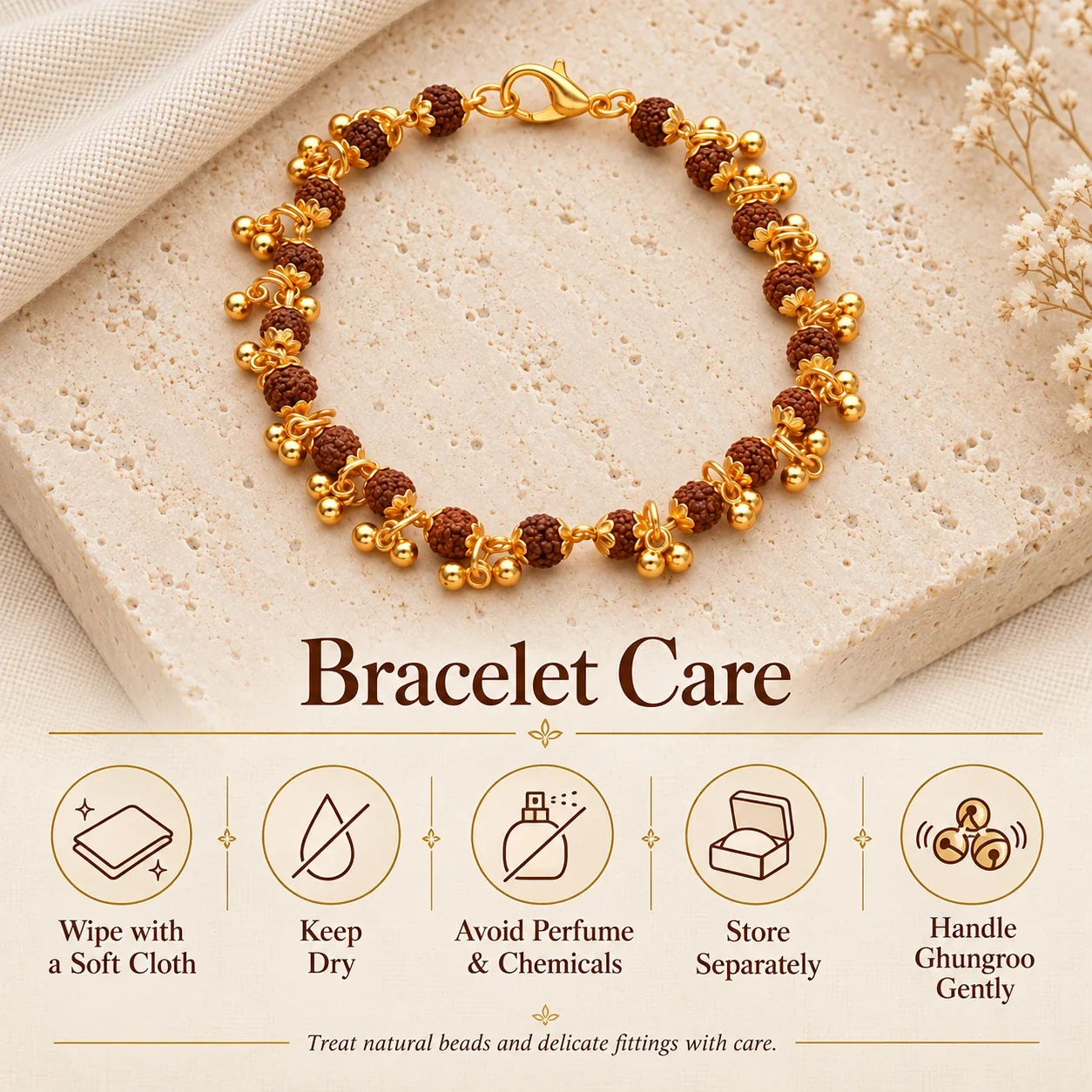 Gold Plated Elemental Rudraksha Bracelet For Women — buy online at Digveda