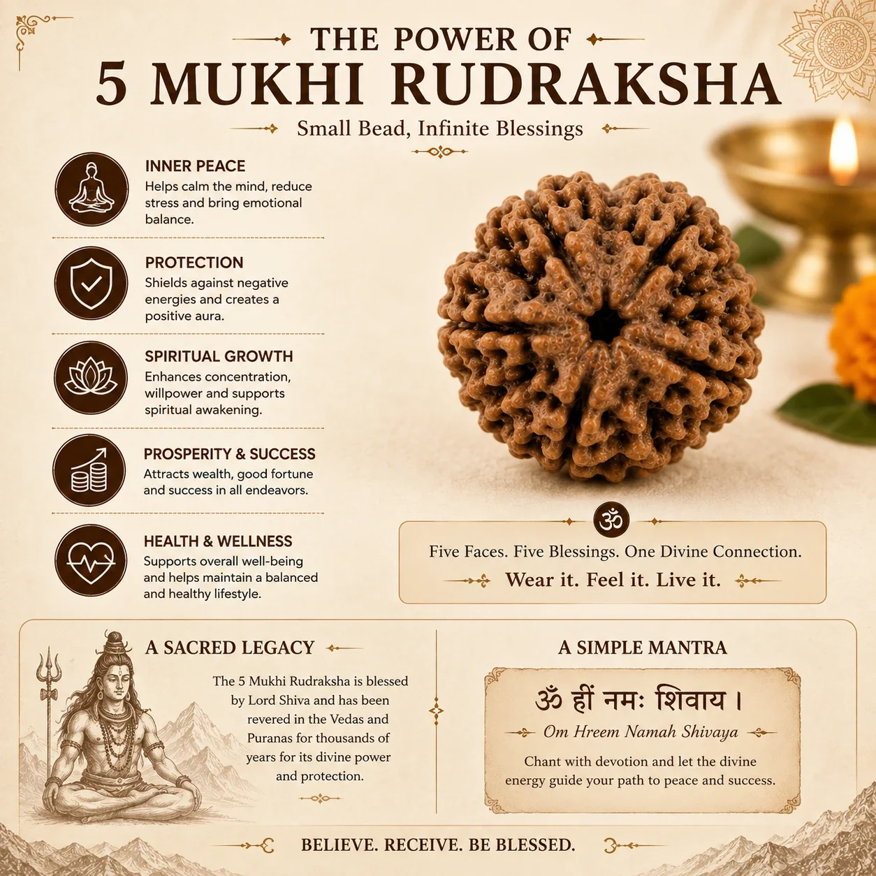 5 Mukhi Rudraksha — buy online at Digveda