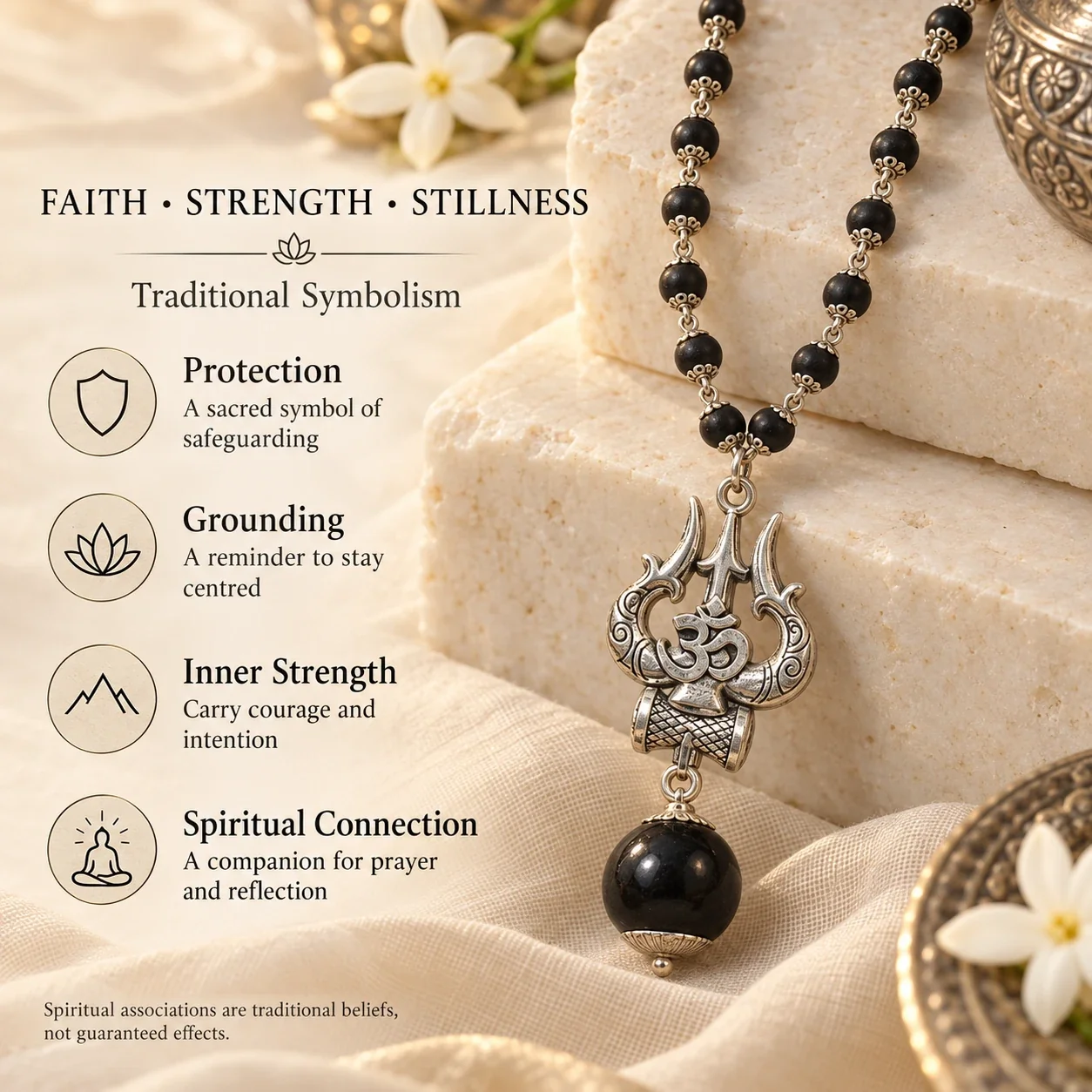 Karungali Mala with Om Shiva Trishul Pendant — buy online at Digveda