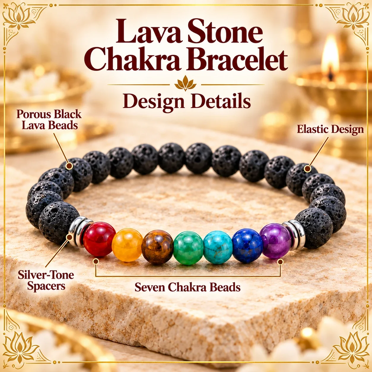 Lava Stone Chakra Bracelet — buy online at Digveda