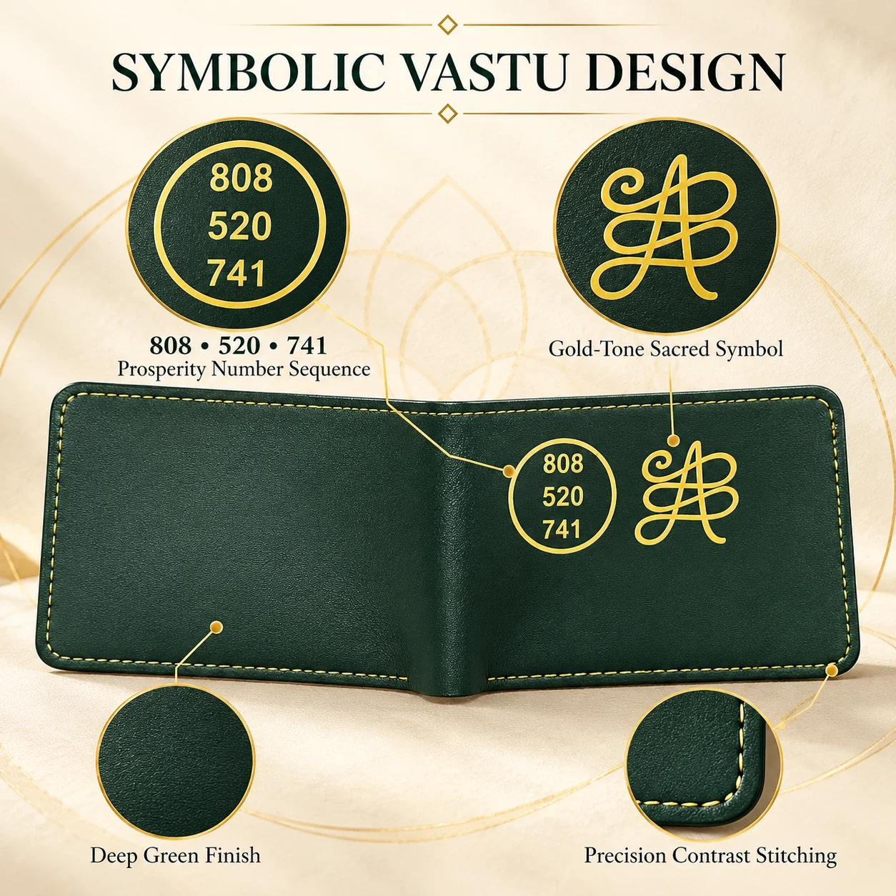 Product Name: Green Vastu Prosperity Bifold Wallet — buy online at Digveda