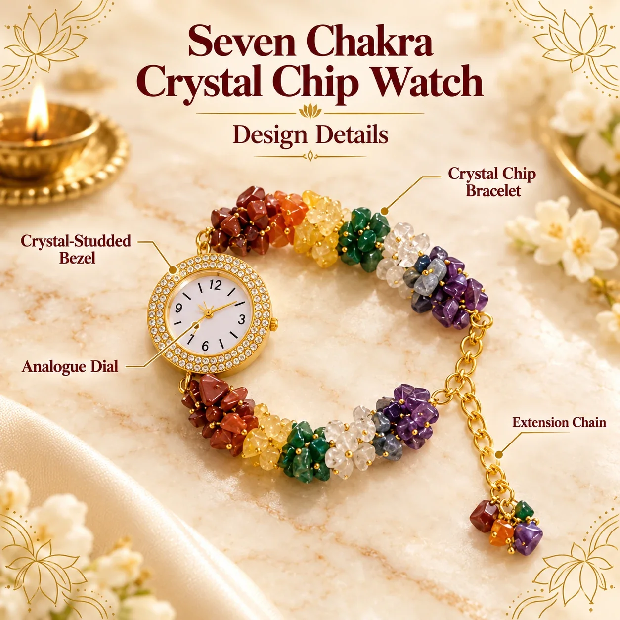 Seven Chakra Crystal Chip Watch — buy online at Digveda