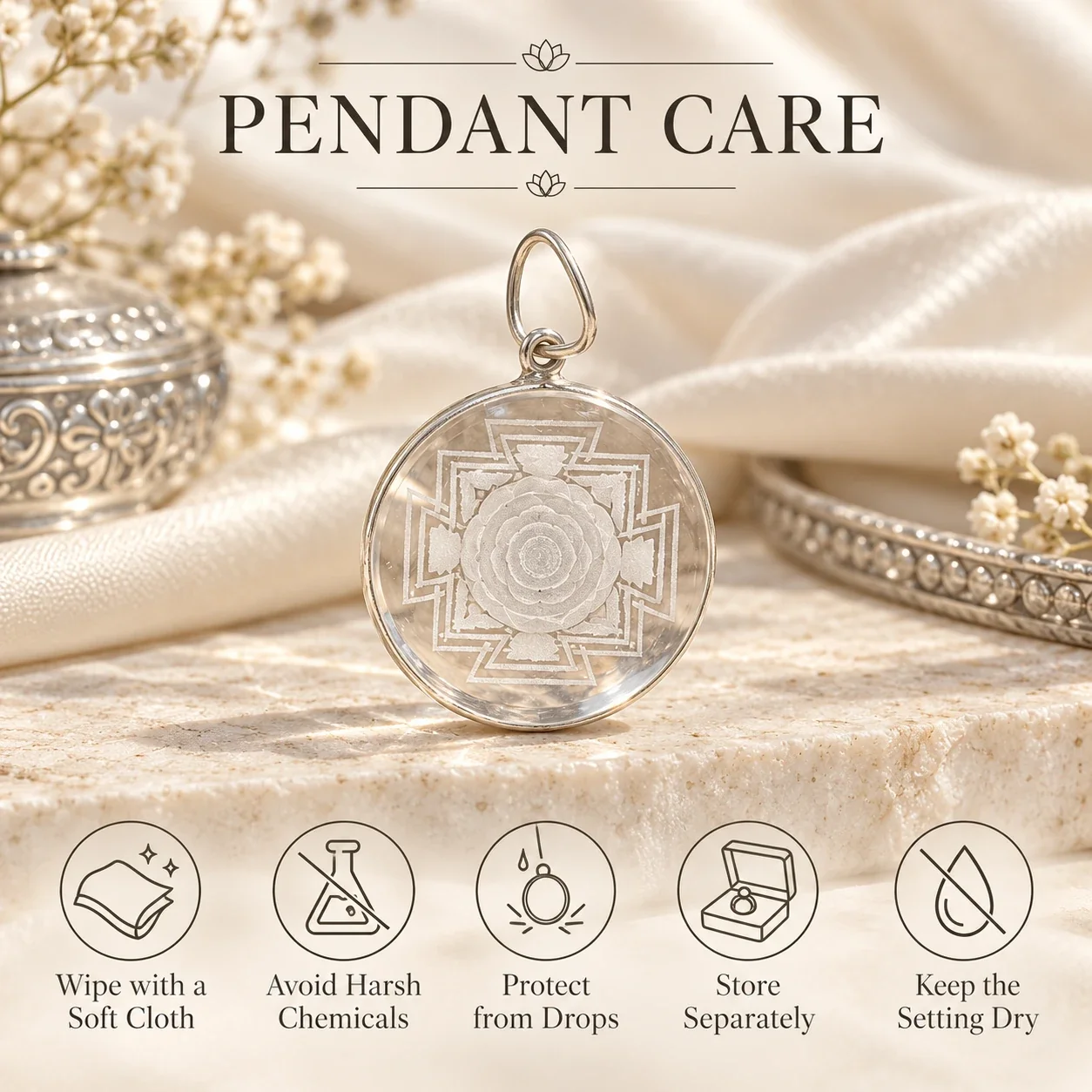 Clear Quartz Shri Yantra Pendant — buy online at Digveda
