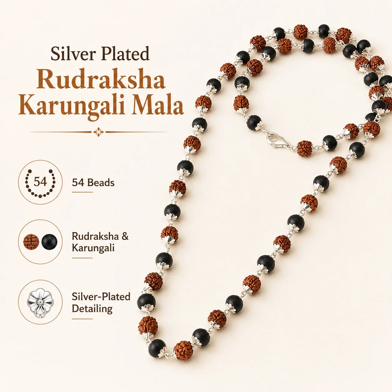 Silver plated Rudraksha Karungali Mala — buy online at Digveda