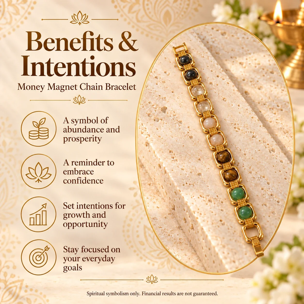 Money Magnet Natural Stone Chain Bracelet Gold Plated — buy online at Digveda
