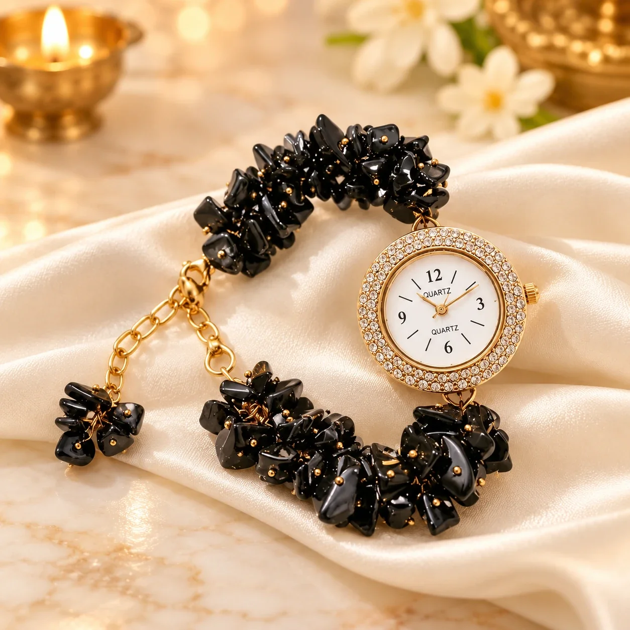 Black Tourmaline Crystal Chip Watch — buy online at Digveda