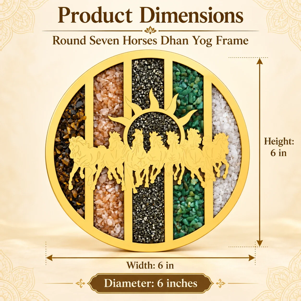 Seven Horses Round Dhan yog crystal Frame — buy online at Digveda