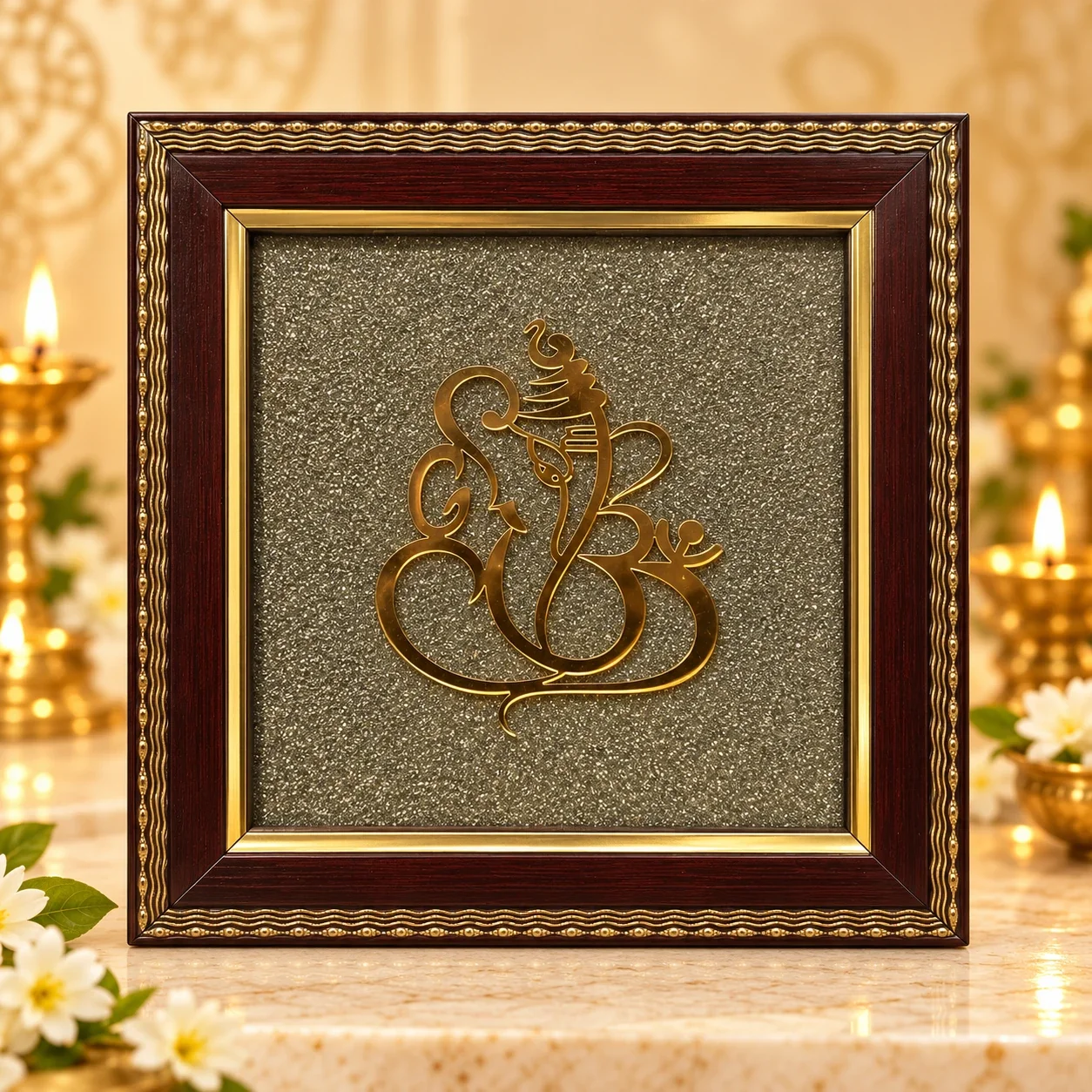 Lord Ganesha Raw Pyrite Crystal wall Frame — buy online at Digveda