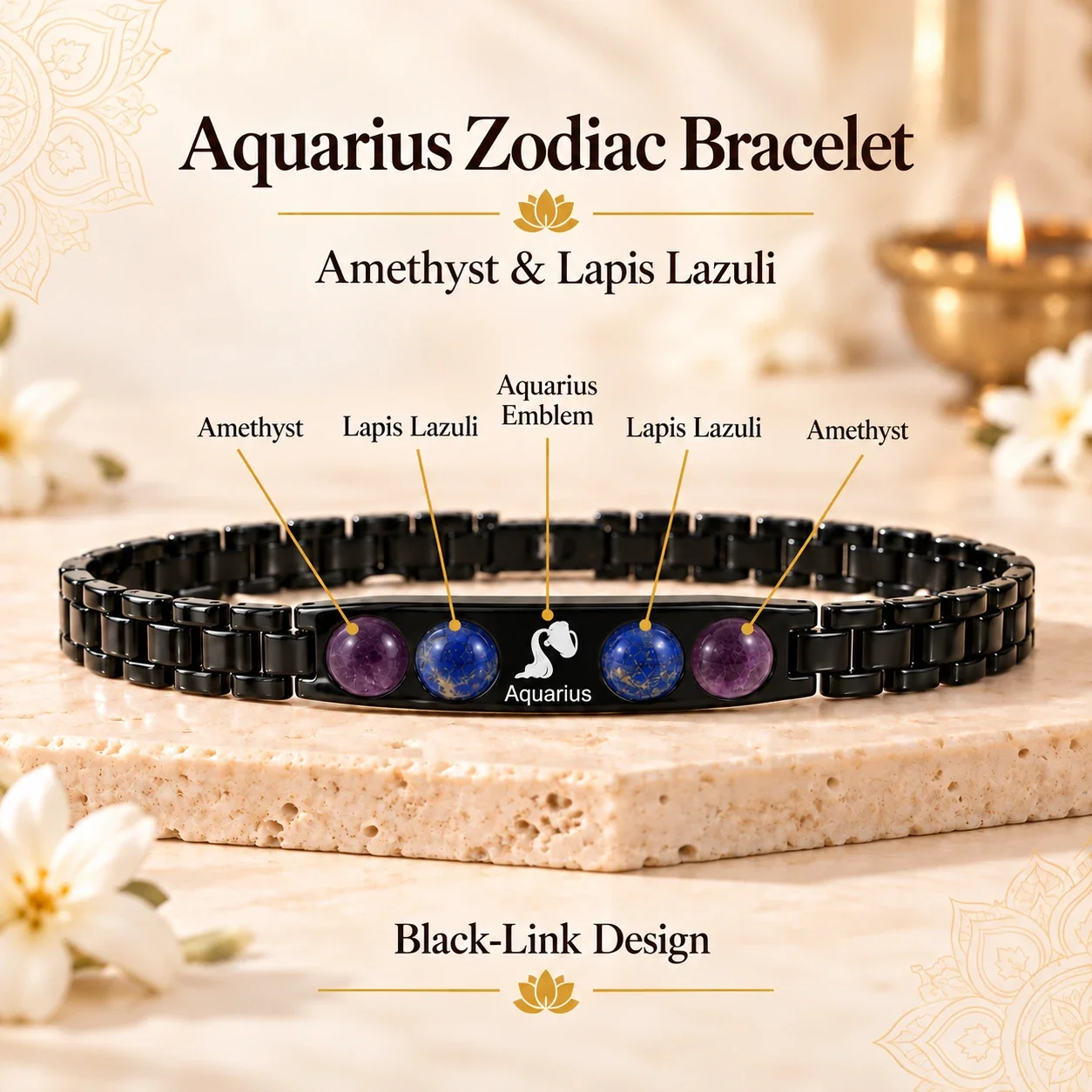 Aquarius (Kumbh Rashi) Zodiac Black-Link Bracelet — buy online at Digveda