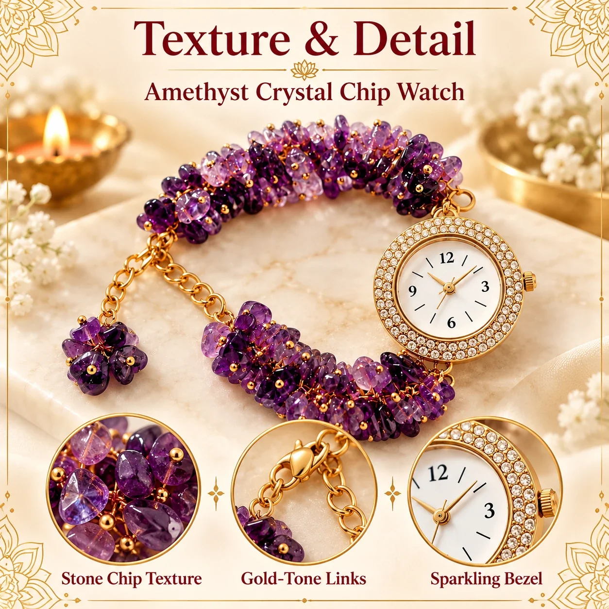 Amethyst Crystal Chip Watch — buy online at Digveda