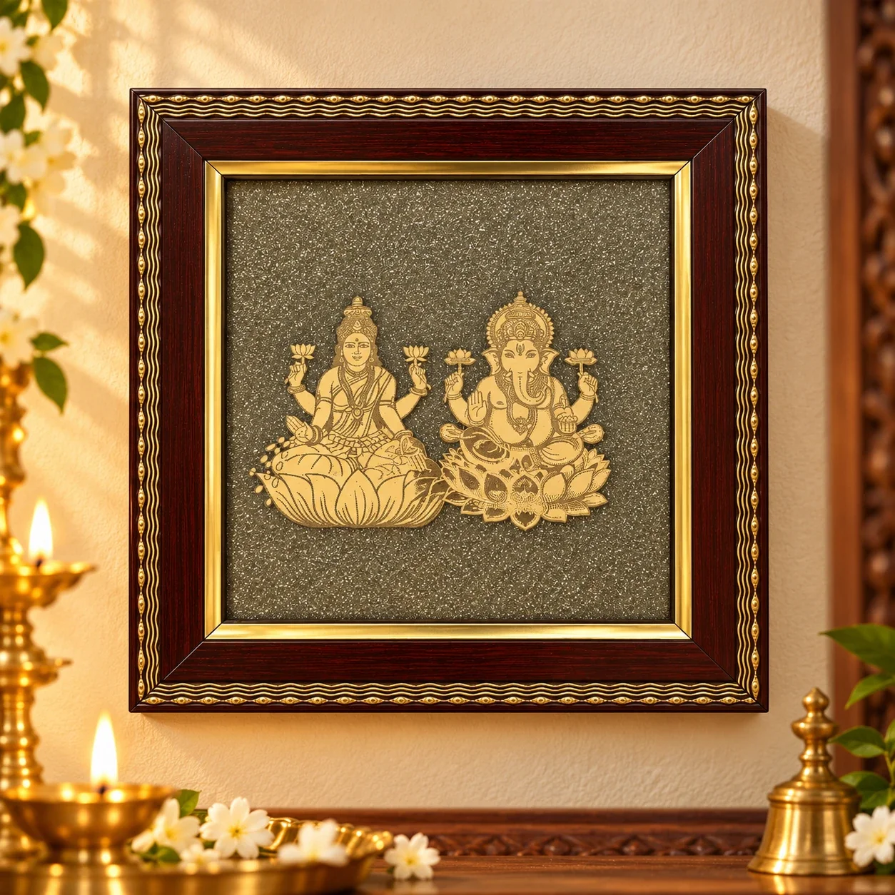 Lakshmi Ganesha Pyrite Crystal Frame — buy online at Digveda