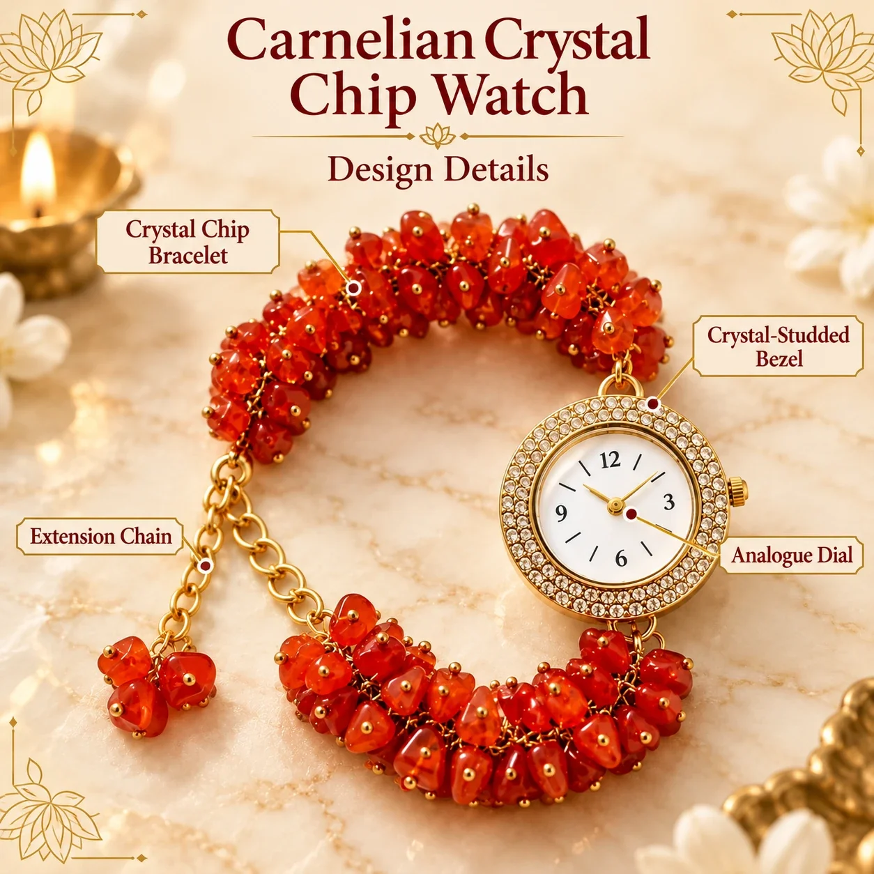 Carnelian Crystal Chip Watch — buy online at Digveda