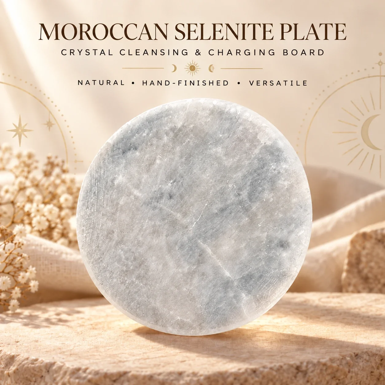 Moroccan selenite plate — buy online at Digveda
