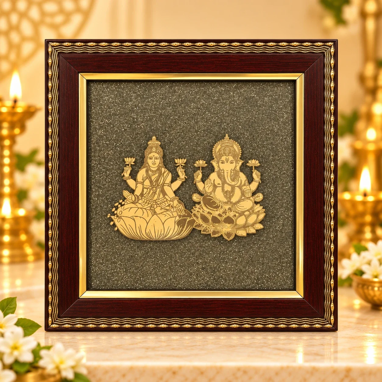 Lakshmi Ganesha Pyrite Crystal Frame — buy online at Digveda