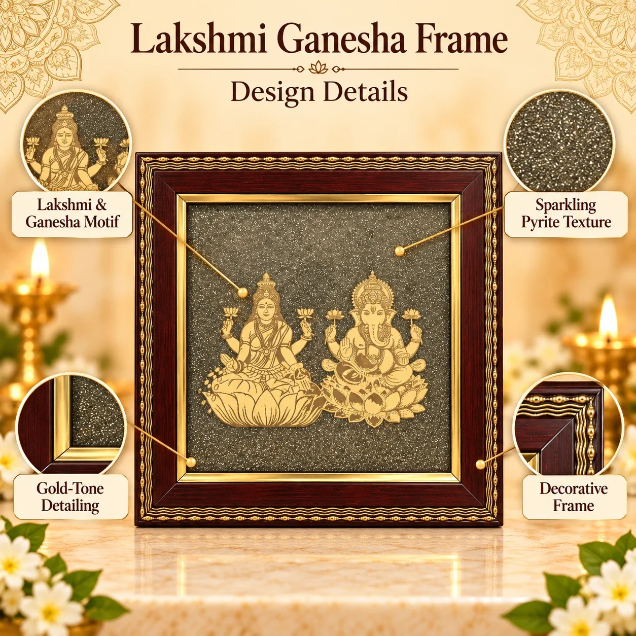 Lakshmi Ganesha Pyrite Crystal Frame — buy online at Digveda