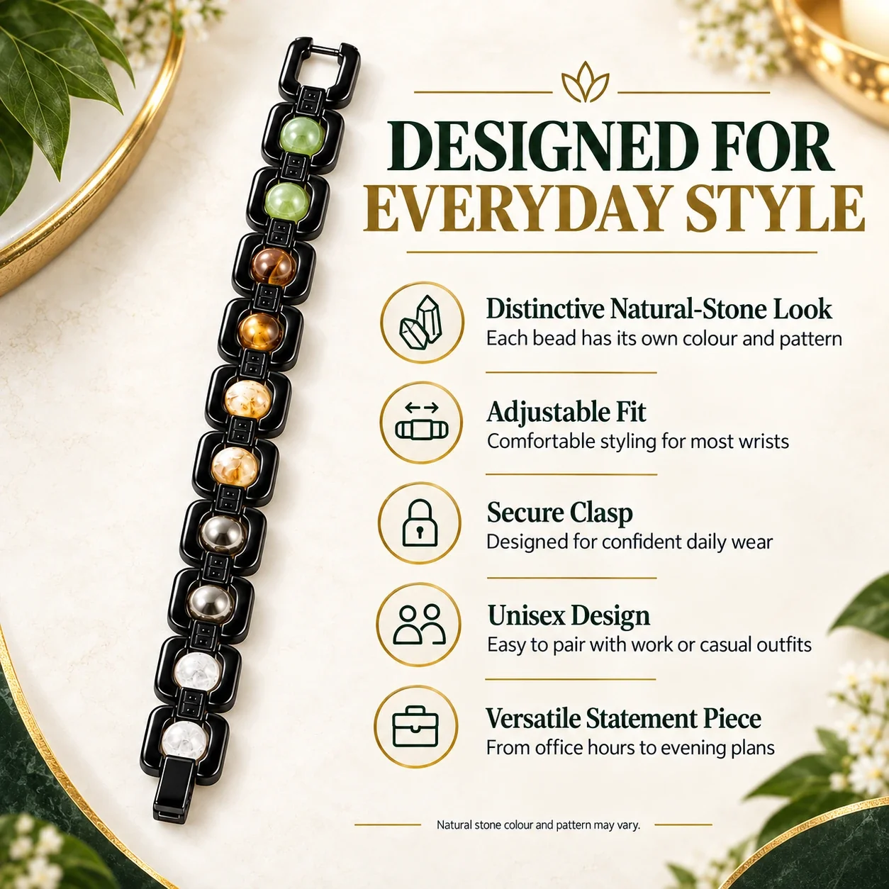 Money Magnet Natural Stone Chain Bracelet with Black-Tone Links — buy online at Digveda