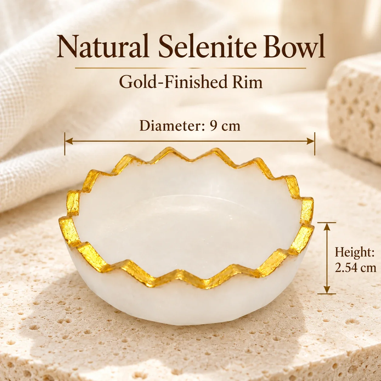 Natural Selenite Bowl with Gold Rim — buy online at Digveda