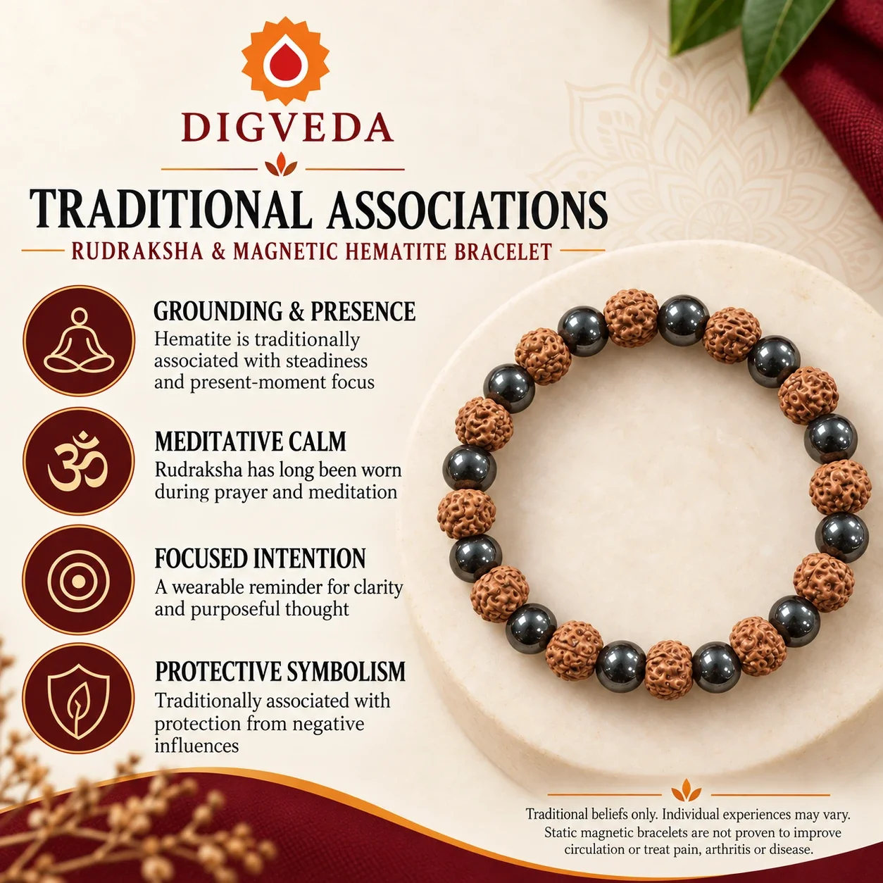 Rudraksha & Magnetic Hematite Healing Bracelet — buy online at Digveda