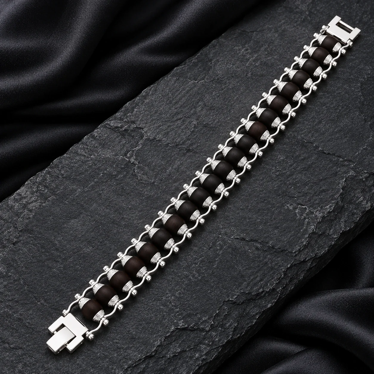 Silver Plated Natural Ebony Wood Beads Karungali Bracelet for Men & Women — buy online at Digveda
