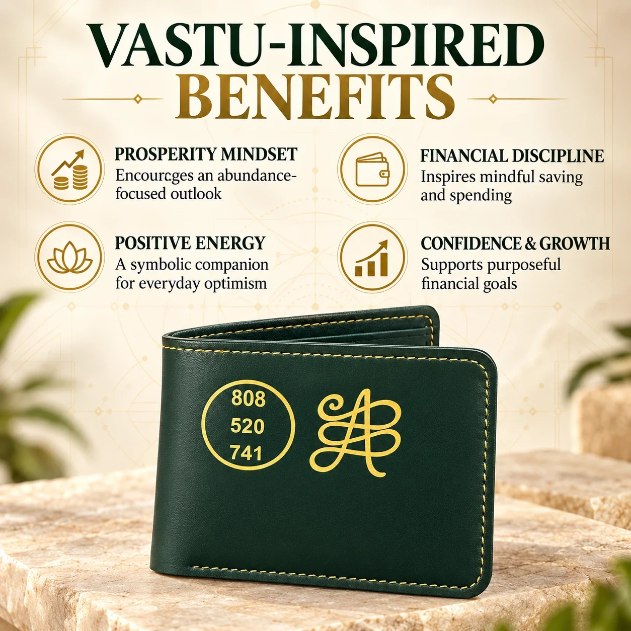 Product Name: Green Vastu Prosperity Bifold Wallet — buy online at Digveda