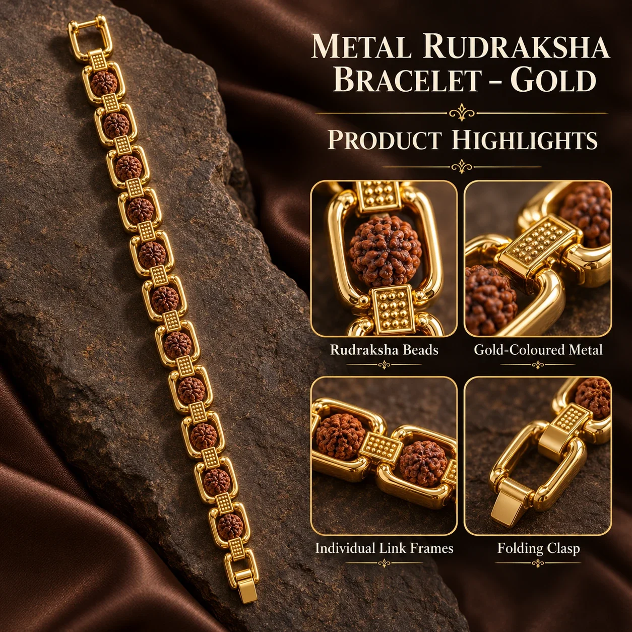 Gold Plated Premium Rudraksha Bracelet — buy online at Digveda