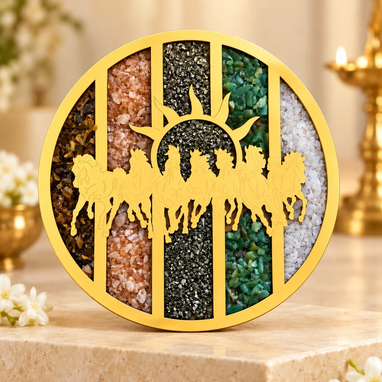 Seven Horses Round Dhan yog crystal Frame — buy online at Digveda