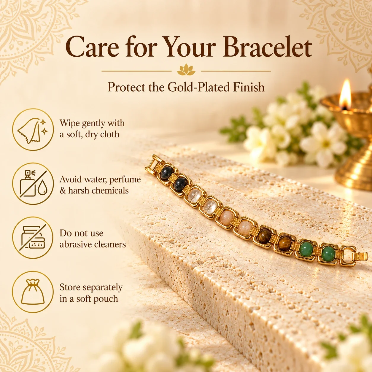 Money Magnet Natural Stone Chain Bracelet Gold Plated — buy online at Digveda